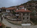 Aerial panoramic view of Paleos Panteleimonas Village. It is an old picturesque village in the prefecture of Pieria. It is built