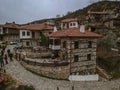 Aerial panoramic view of Paleos Panteleimonas Village. It is an old picturesque village in the prefecture of Pieria. It is built