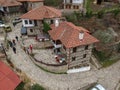 Aerial panoramic view of Paleos Panteleimonas Village. It is an old picturesque village in the prefecture of Pieria. It is built