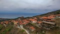 Aerial panoramic view of Paleos Panteleimonas Village. It is an old picturesque village in the prefecture of Pieria. It is built