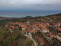 Aerial panoramic view of Paleos Panteleimonas Village. It is an old picturesque village in the prefecture of Pieria. It is built