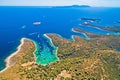 Aerial panoramic view of Palmizana, sailing cove and turquoise beach on Pakleni Otoci islands