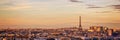 Aerial panoramic view of Paris with the Eiffel tower at sunset, France city travel concept Royalty Free Stock Photo