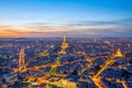 Aerial panoramic view of Paris skyline, France
