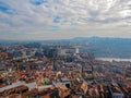 Aerial panoramic view of Porto with red tiled rooftops Porto Cathedral Se do Porto in Portugal, Travel destination in Europe