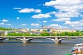 Aerial panoramic view of Prague city, historical center with Prague Castle, St. Vitus Cathedral Royalty Free Stock Photo