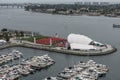 Aerial panoramic view of the Rady Shell Concert Venue at Jacobs Park in San Diego, California Royalty Free Stock Photo