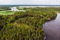 Aerial panoramic view of rapid Susikoski at river Kymijoki, Finland