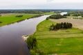 Aerial panoramic view of rapid Susikoski at river Kymijoki, Finland