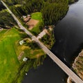 Aerial panoramic view of rapid Susikoski at river Kymijoki, Finland