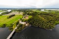 Aerial panoramic view of rapid Susikoski at river Kymijoki, Finland