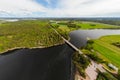 Aerial panoramic view of rapid Susikoski at river Kymijoki, Finland