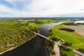 Aerial panoramic view of rapid Susikoski at river Kymijoki, Finland