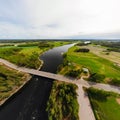 Aerial panoramic view of rapid Susikoski at river Kymijoki, Finland