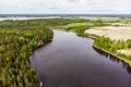 Aerial panoramic view of rapid Susikoski at river Kymijoki, Finland