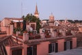 Aerial panoramic view of red roofs of Rome