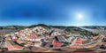 Aerial panoramic view of Sanlucar de Guadiana village in 360 degrees. Royalty Free Stock Photo
