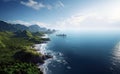 Aerial panoramic view of scenic Hawaiian beach on a sunny morning Royalty Free Stock Photo