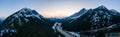 Aerial Panoramic View of a scenic Highway passing in the Canadian Mountain Landscape Royalty Free Stock Photo