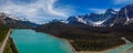 Aerial panoramic view of the scenic Waterfowl Lakes on the Icefields Parkway in Banff National Park Royalty Free Stock Photo