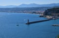 Panoramic view of sea, coast, lighthouse and Port of Nice, France Royalty Free Stock Photo