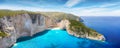 Aerial panoramic view of the shipwreck beach at Zakynthos island, Ionian Sea, Greece Royalty Free Stock Photo