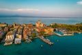 Aerial panoramic view of Sirmione city on lake Garda in Lombardy, Italy Royalty Free Stock Photo