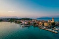 Aerial panoramic view of Sirmione city on lake Garda in Lombardy, Italy Royalty Free Stock Photo