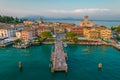 Aerial panoramic view of Sirmione city on lake Garda in Lombardy, Italy Royalty Free Stock Photo