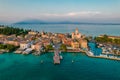 Aerial panoramic view of Sirmione city on lake Garda in Lombardy, Italy Royalty Free Stock Photo