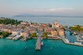 Aerial panoramic view of Sirmione city on lake Garda in Lombardy, Italy Royalty Free Stock Photo