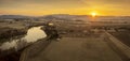 Aerial Panoramic View of the Skagit River and Surrounding Farmlands. Royalty Free Stock Photo