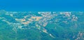 Aerial panoramic view of small resort town Tekirova: mediterranean coast of Antalya Province Royalty Free Stock Photo