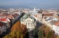 Aerial panoramic view Statne divadlo - State theatre of KoÃÂ¡ice from Elisabeth Cathedral in autumn, Kosice, Slovakia