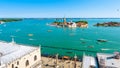 Aerial panoramic view of sunny Venice in summer, Italy Royalty Free Stock Photo