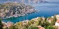 Aerial panoramic view of Symi, Dodecanese island Greece Royalty Free Stock Photo