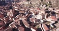 panoramic view of tiled housetops and Cathedral in medieval Daroca, Spain