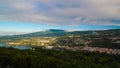 Aerial panoramic view to Angra do Heroismo from Monte Brasil mountain, Terceira, Azores, Portugal