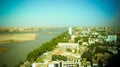 Aerial panoramic view to Khartoum, Omdurman and confluence of the Blue and White Niles in Sudan