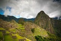 Aerial Panoramic view to Machu Picchu archaeological site and Huayna Picchu mountain , Cuzco, Peru Royalty Free Stock Photo