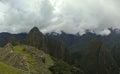 Aerial Panoramic view to Machu Picchu archaeological site and Huayna Picchu mountain , Cuzco, Peru Royalty Free Stock Photo