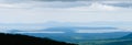 Aerial panoramic view to tunaycha and izmenchivoye lakes from Pik Chekhova mountain summit, Yuzhno-Sakhalinsk, Sakhalin, Russia Royalty Free Stock Photo