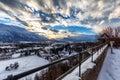 Aerial panoramic view from the top of Hohensalzburg fortress Castle at sunset. Salzburg, Austria Royalty Free Stock Photo