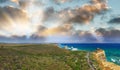 Aerial panoramic view of Twelve Apostles coast on Great Ocean road, Australia Royalty Free Stock Photo