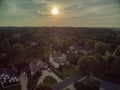 Aerial panoramic view of an upscale subdivision shot during golden hour