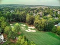 Aerial panoramic view of an upscale subdivision shot during golden hour