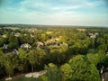 Aerial panoramic view of an upscale subdivision shot during golden hour