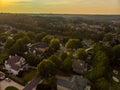 Aerial panoramic view of an upscale subdivision shot during golden hour