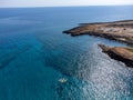 Aerial panoramic view on holidays resorts and blue crystal clear water on Mediterranean sea near Fig Tree beach, Protaras, Cyprus Royalty Free Stock Photo