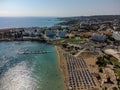 Aerial panoramic view on holidays resorts and blue crystal clear water on Mediterranean sea near Fig Tree beach, Protaras, Cyprus Royalty Free Stock Photo